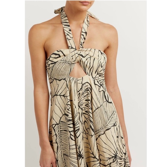 DISSH (EUC) | Malta Halter Linen Knot Dress Palm Leaf Maxi Dress - Picture 6 of 11